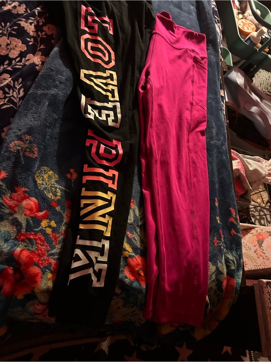 Victoria's Secret Pants - Victoria's Secret Black Leggings with Multicolor Logo & Hot Pink Leggings